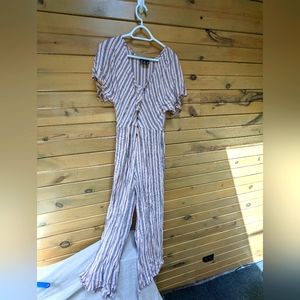 Angie Womens Striped Jumpsuit Pink Size Medium